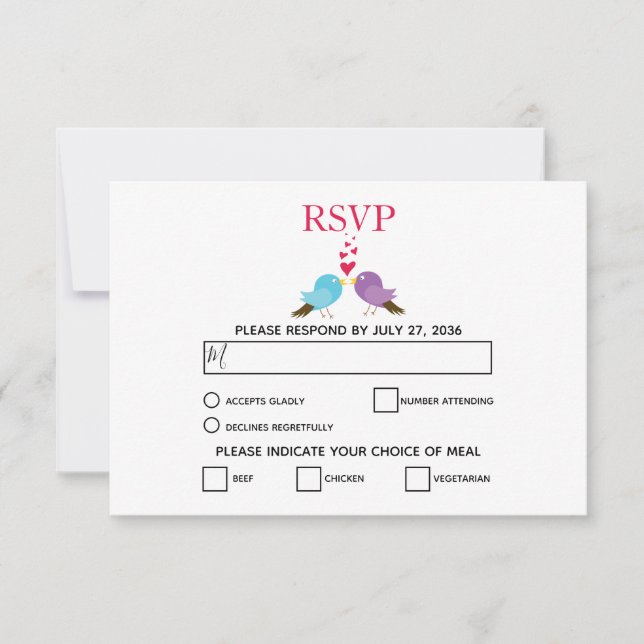 Inséparables & Coeurs Mariage Cartes RSVP (Devant)