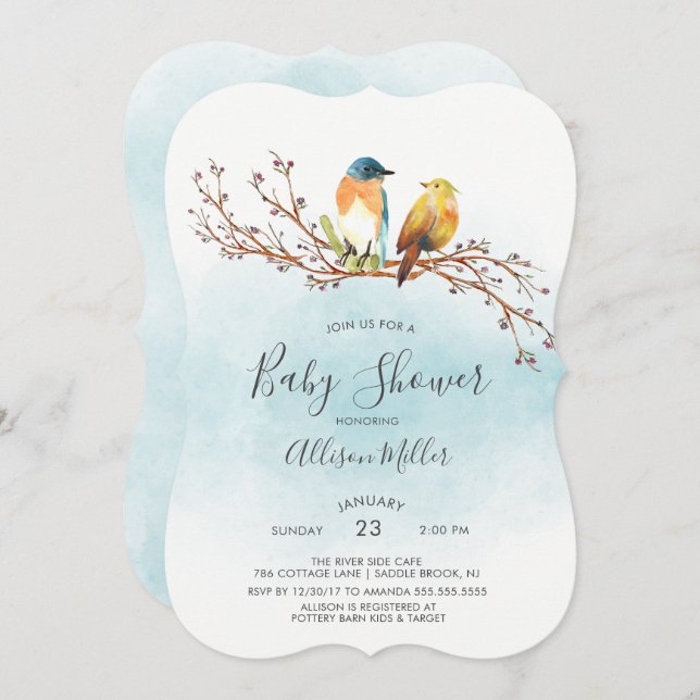 Inséparables Couple Baby shower Invitation (Devant / Derrière)