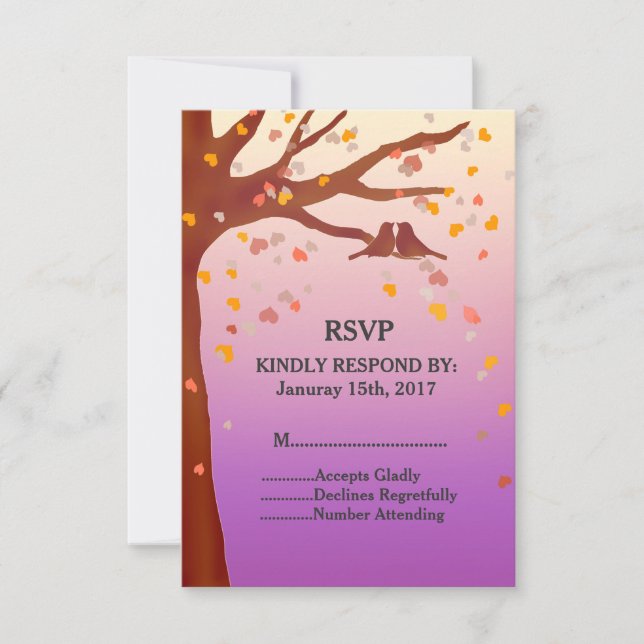 Inséparables de chêne coeur mariage RSVP amour1 (Devant)