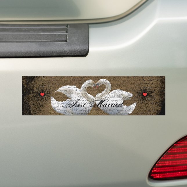 Inséparables de Heart Swans juste marié Sticker pa (En voiture)