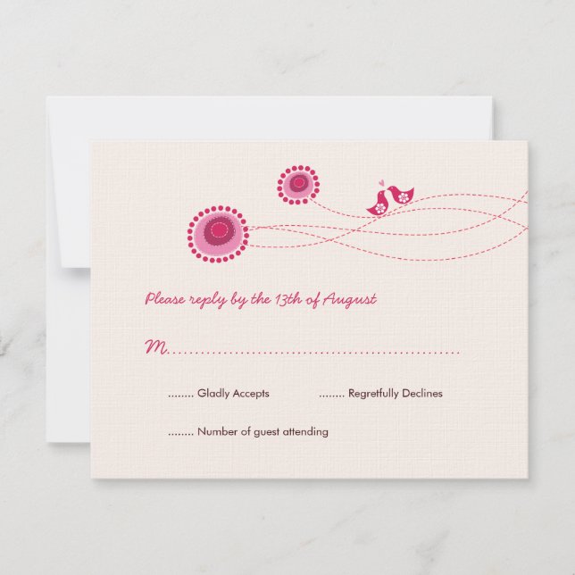Inséparables Dots roses jolie carte RSVP mariage F (Devant)