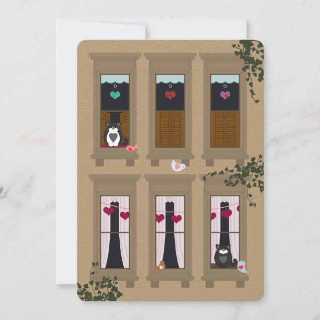 Inséparables et chats Brownstone Windows Valentine (Devant)