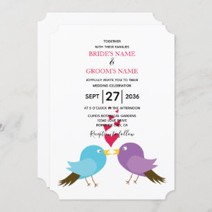 Inséparables et coeurs Invitations de mariage