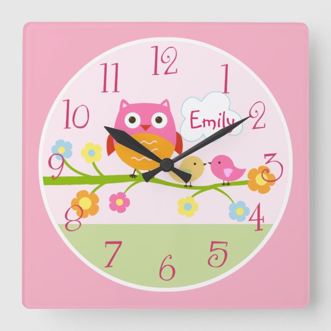 Inséparables et hibou sur Branche Horloge bébé pou (Recto)