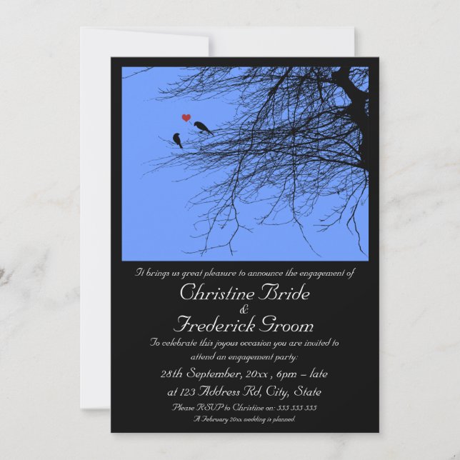 Inséparables, faire-part fiançailles 5 pouces x 7  (Devant)