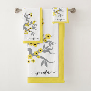 Inséparables jaunes gris cerisier fleurs bordent