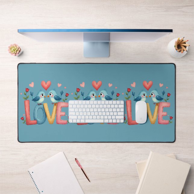Inséparables lunaires Pastel Cottagecore Art (Bureau 1)