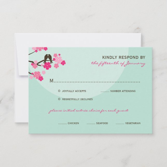 Inséparables mariage rose cerise fleurs carte RSVP (Devant)