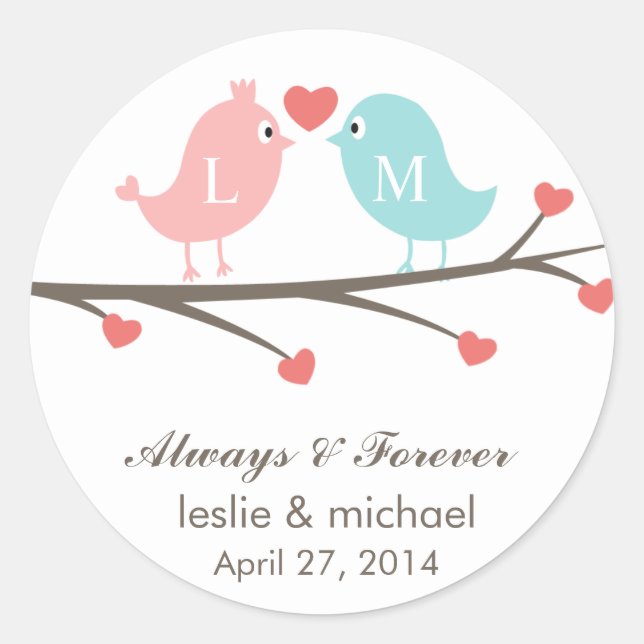 Inséparables Monogramme Mariage Faveur Stickers (Devant)