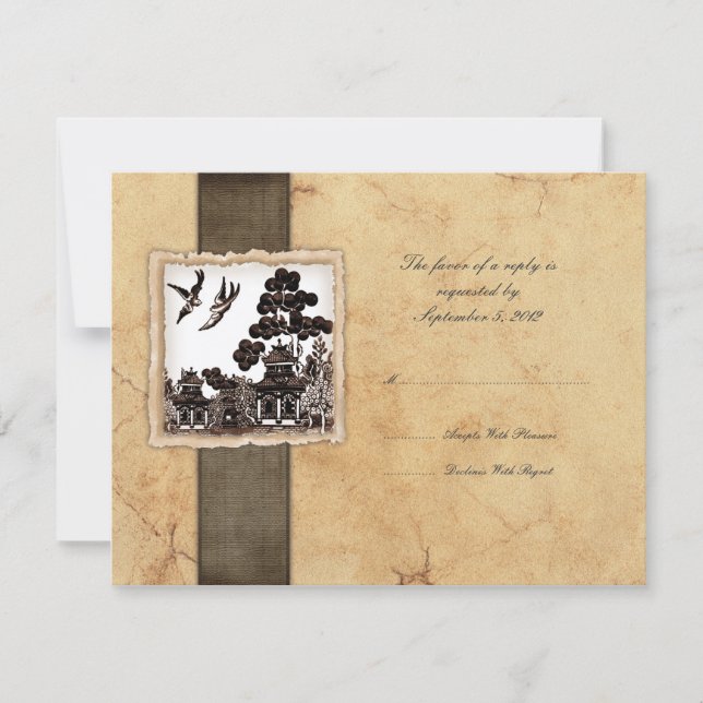 Inséparables noirs et blancs Vintage Wedding RSVP (Devant)