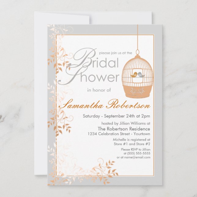 Inséparables Peach Bridal Shower Invitations (Devant)