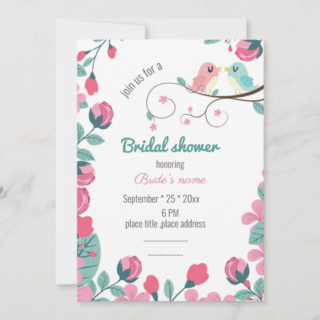 inséparables printemps fleurie nuptiale invitation (Devant)