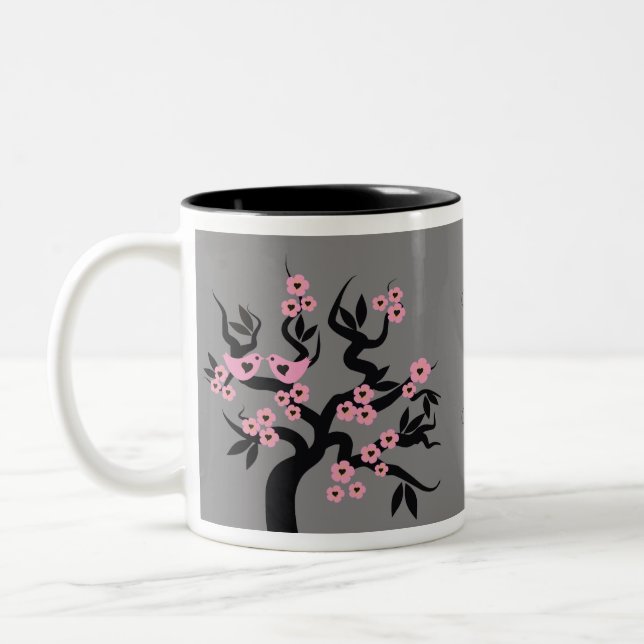 Inséparables roses sur des mugs de Sakura Tree (Gauche)