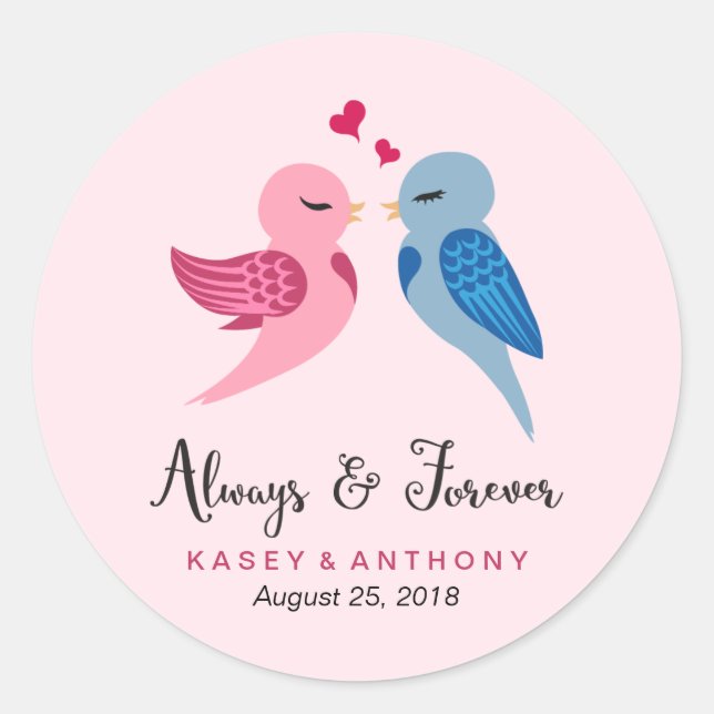 Inséparables - Stickers de mariage rose et bleu (Devant)