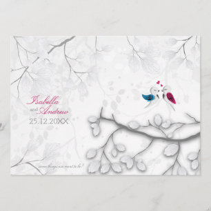 Inséparables sur le Faire-part de mariage blanc ma