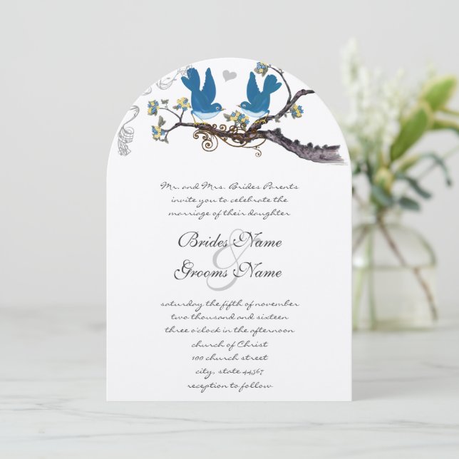 Inséparables vintages Invitation au mariage jaune  (Debout devant)