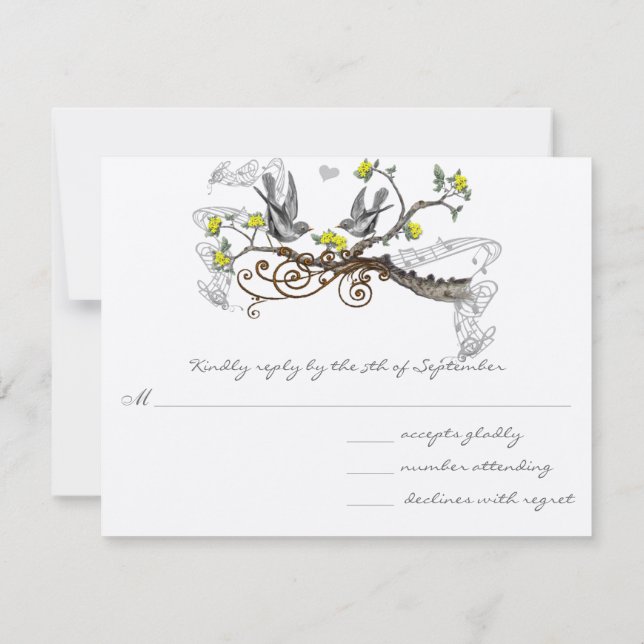 Inséparables Vintages Jaune et Gris Mariage RSVP (Dos)