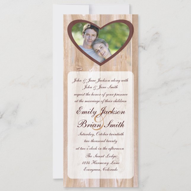 Insérez photo de coeur invitations de mariage rust (Devant)