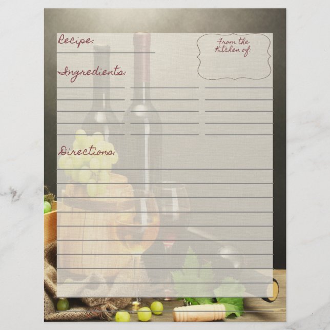 Insertions de recettes de vignoble (Devant)