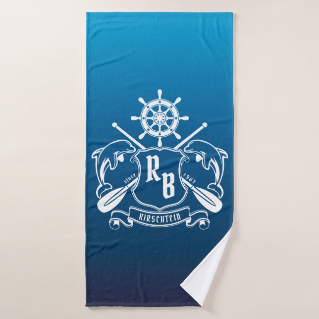 Insigne marin Les dauphins Helm Oars Bouclier naut (Serviette de bain)
