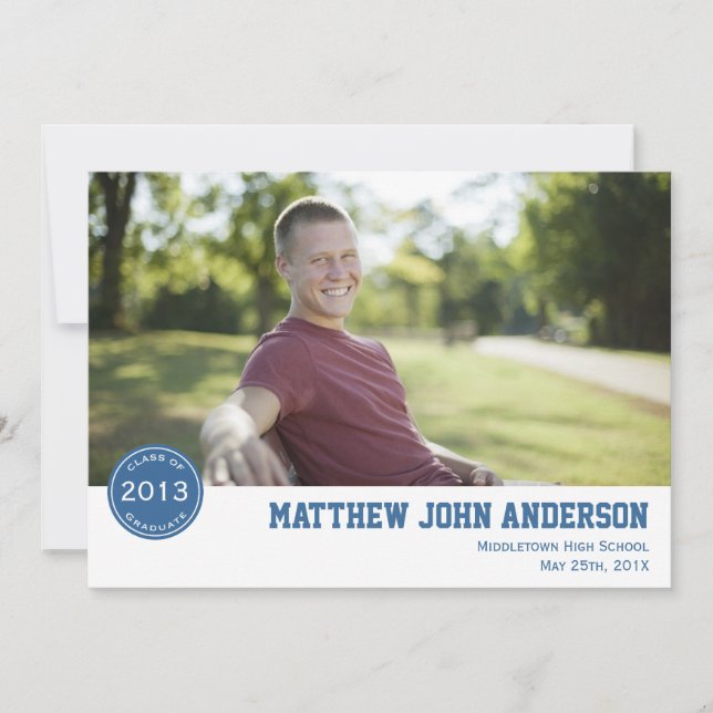Insigne moderne Photo Graduation Invitation - Bleu (Devant)