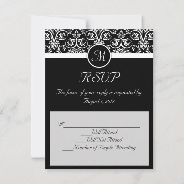 Insignes de mariage noirs correspondance RSVP (Devant)