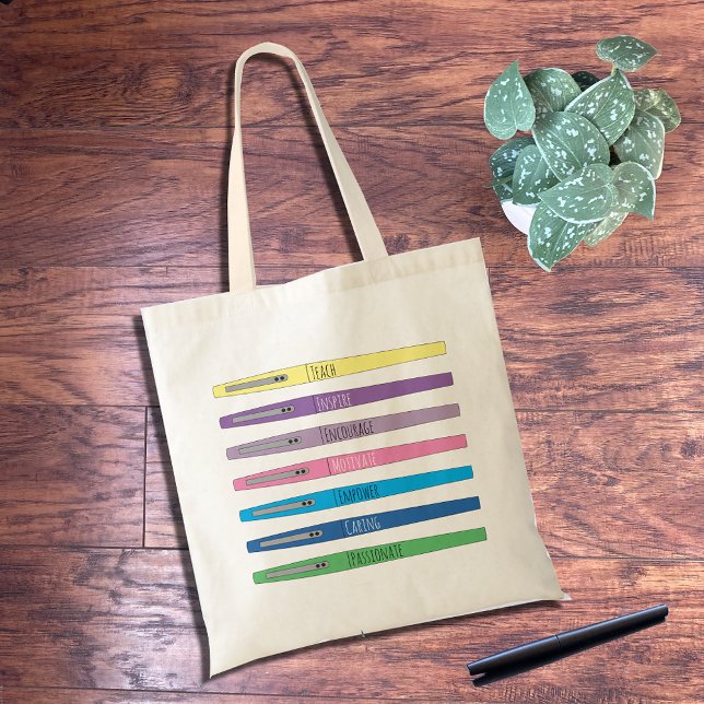 Inspirational Rainbow Pens Teacher Tote Bag (Créateur téléchargé)