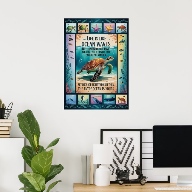 Inspirational Sea Turtle Ocean Poster “Life Is Lik (Bureau à domicile)