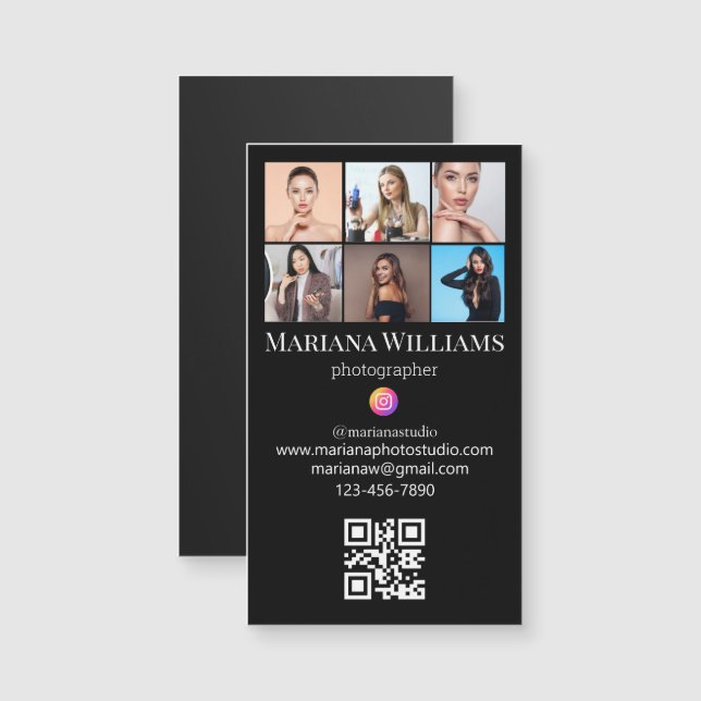 instagram 6 photos code qr noir business aimant (Devant / Derrière)