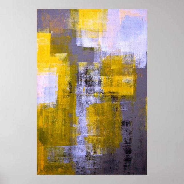 'Instant' Grey and Yellow Abstract Art Poster (Devant)