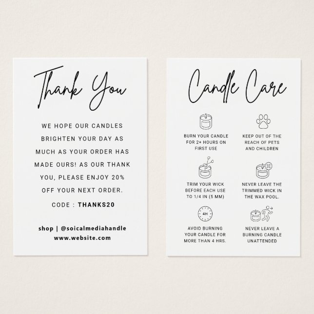 Instructions Carte de remerciements de soins aux b (Devant & derrière)