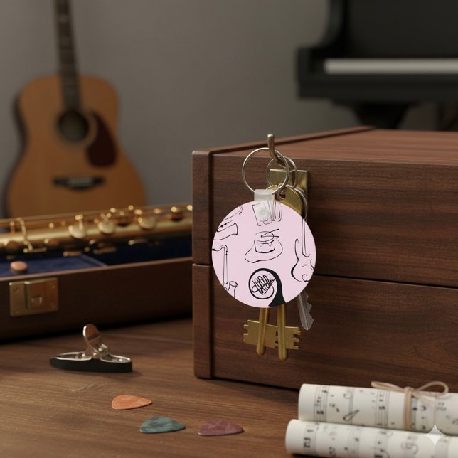 Instruments de musique sur porte-clés rose (Créateur téléchargé)