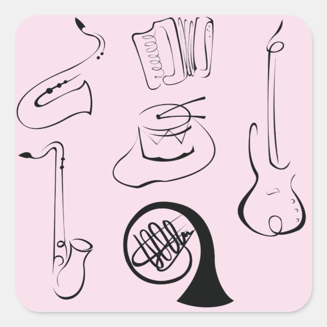Instruments De Musique Sur Sticker Carré Rose (Devant)