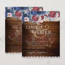 Intemporel Rustique Bleu Bourgogne Floral Mariage