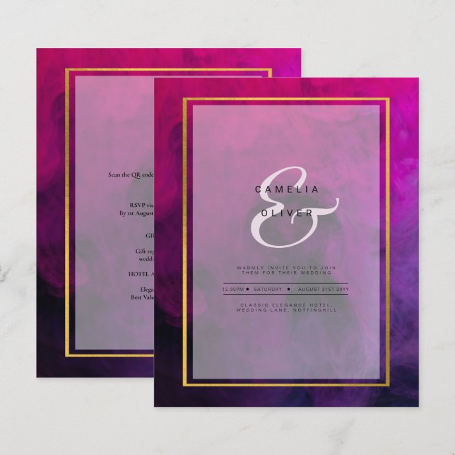 Intense Magenta Plum Purple Encre Mariage INVITE (Devant / Derrière)