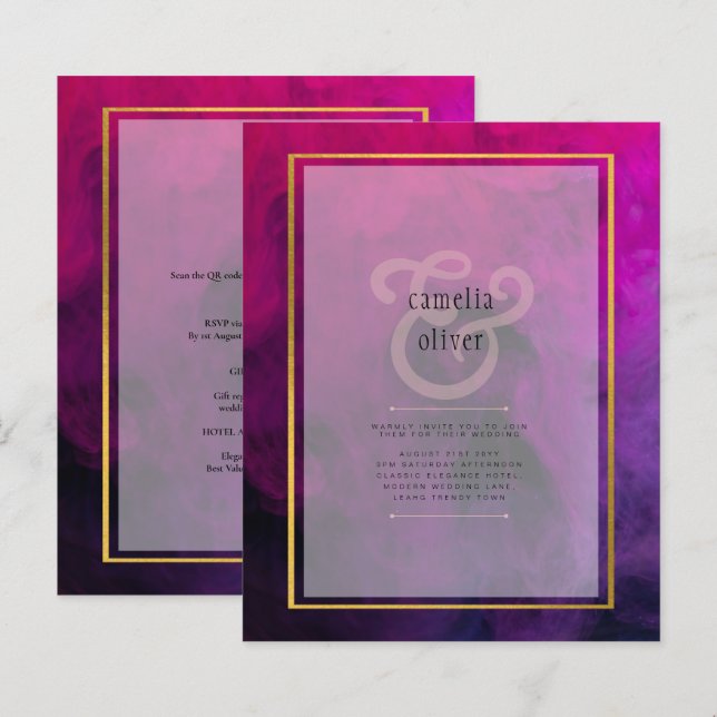 Intense Magenta Plum Purple Encre Mariage INVITE (Devant / Derrière)