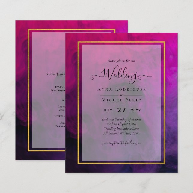 Intense Magenta Plum Purple Encre Mariage INVITE (Devant / Derrière)