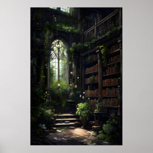 Intérieur de bibliothèque sombre, décoration de ma