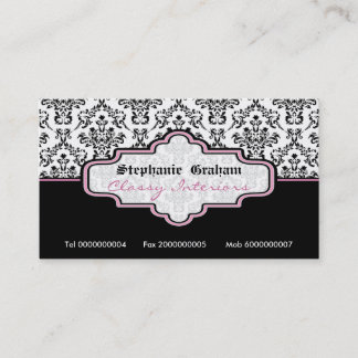 Intérieur noir rose blanc damassé carte de visite