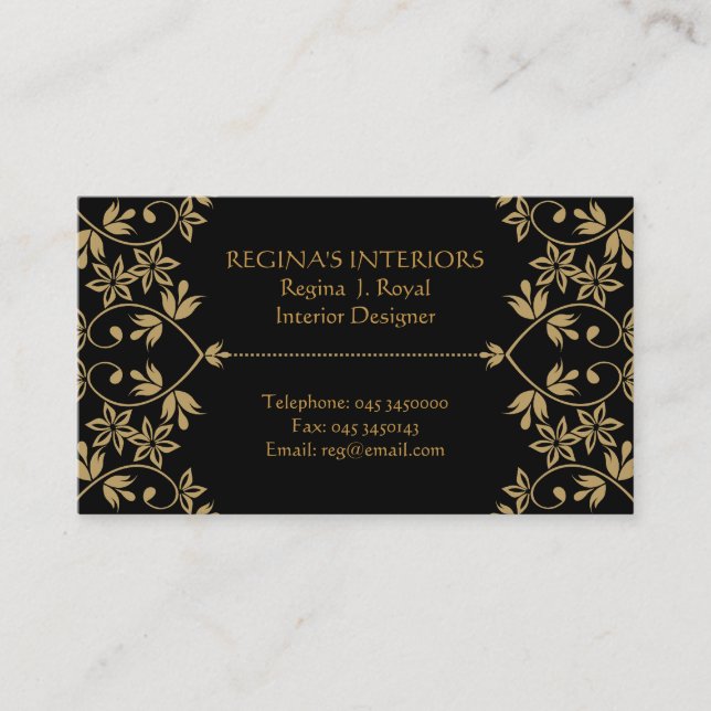 Intérieurs Black Gold Damask Cartes de visite (Devant)