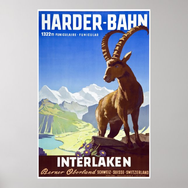 Interlaken, Suisse, Affiche de voyage de ski (Devant)