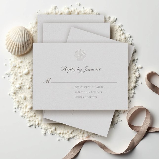 Intervention officielle du Mariage de la coque côt (nautical wedding rsvp reply coastal modern classic formal traditional elegant shell medium ivory)
