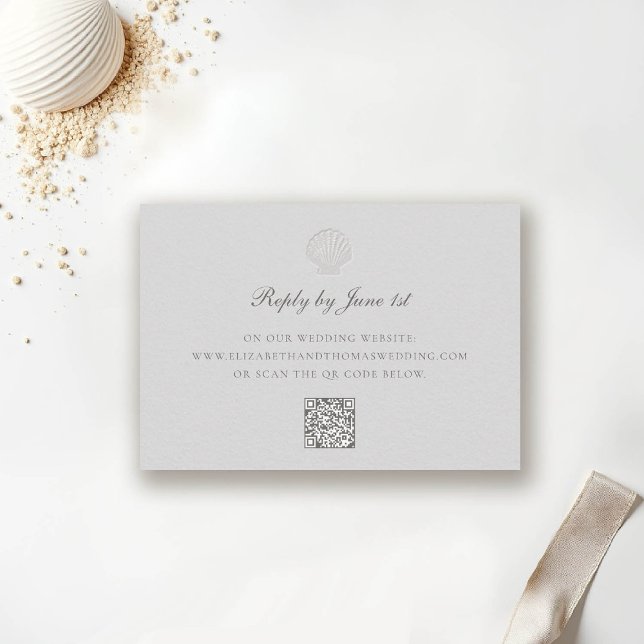 Intervention officielle du Mariage QR de la coque  (nautical wedding rsvp reply coastal modern classic formal traditional shell medium ivory elegant)