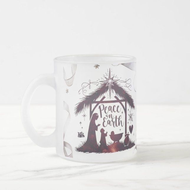 Intricate Nativity Frosted Glass Festive Peace Mug (Gauche)