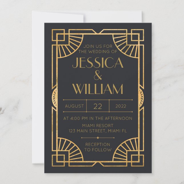 Invitación Art Deco Wedding Invitation (Devant)