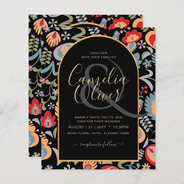 invitación bilingüe de boda de flores populaire, (Devant / Derrière)