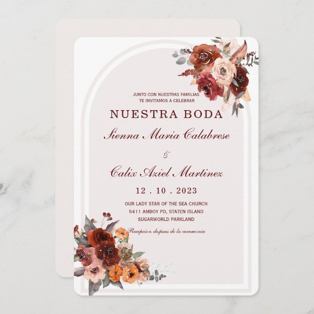 Invitación boda marsala en español invitation (Devant / Derrière)