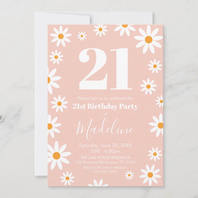 Invitación Daisies pink Birthday Party Invitation  (Devant)