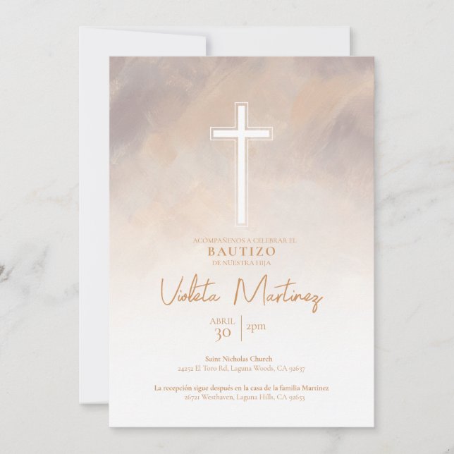 Invitación de Bautizo Morado Invitation espagnole (Devant)