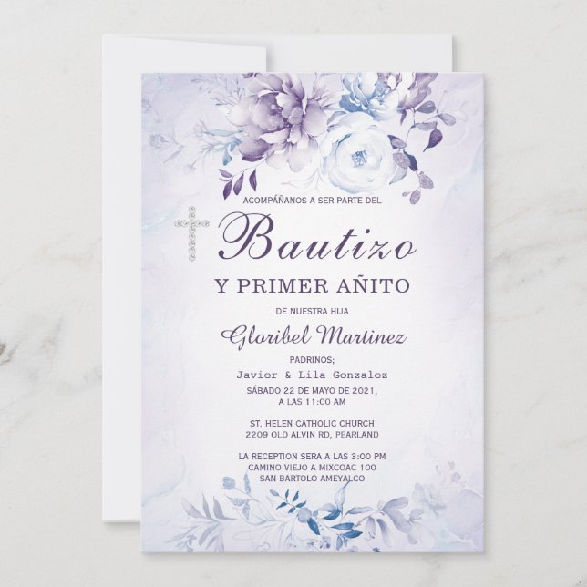 Invitación de Bautizo Y Primer Añito Invitation (Devant)